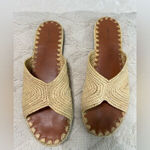 Carrie Forbes Salon Raffia Slide Sandals Women’s Size 41 Handwoven, Leather Sole